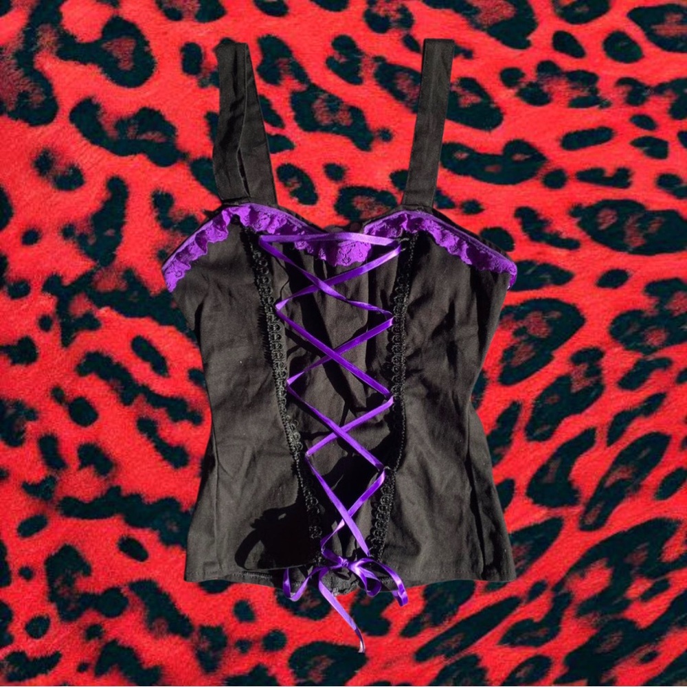 Phaze purple ribbon and lace corset top